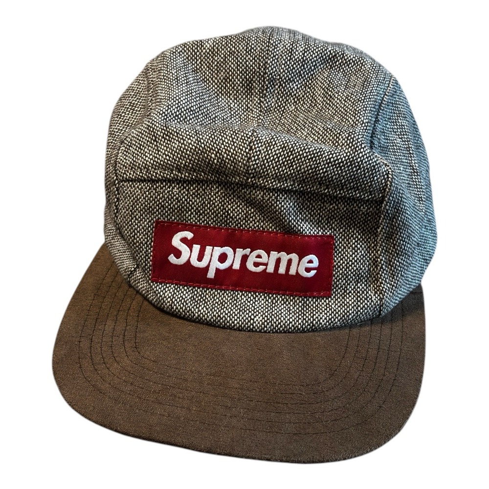 Supreme Donegal 5 Panel Cap Brown Suede Brim Wool Box Logo Hat Mens OS